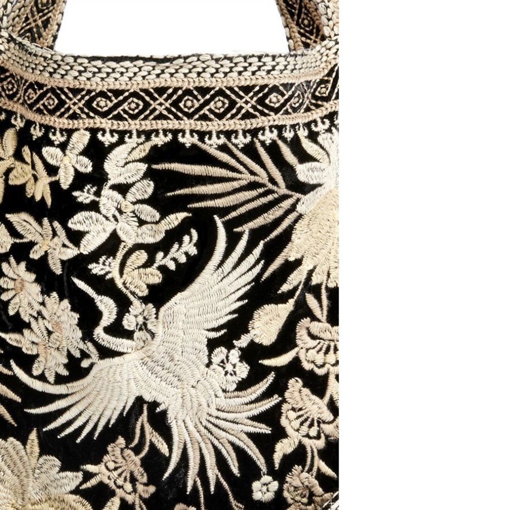 Johnny Was Black and Gold Embroidered Floral Bird Tote - Picture 7 of 12